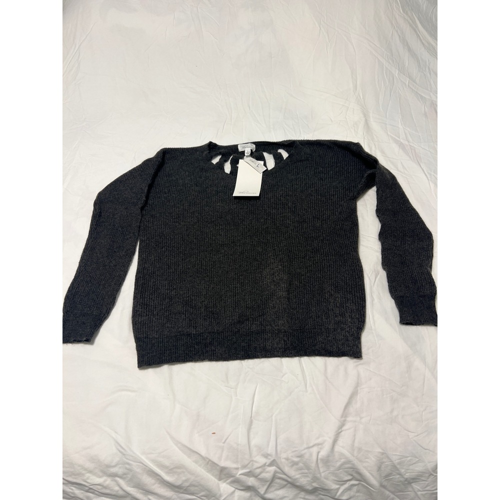 Blu Heaven Womens Charcoal Grey Cutout Cage Neck Knit Sweater 1128P7 Large NWT